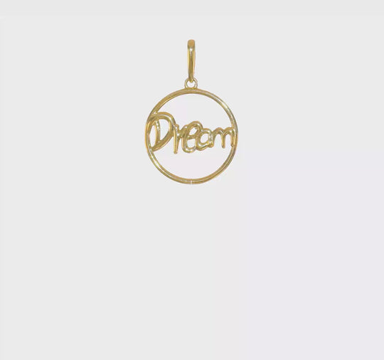 Colgante de Círculo Pulido con la Palabra "Dream" en Oro de 14k