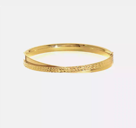 14K Diamond-Cut Hinge Bypass Bangle Bracelet