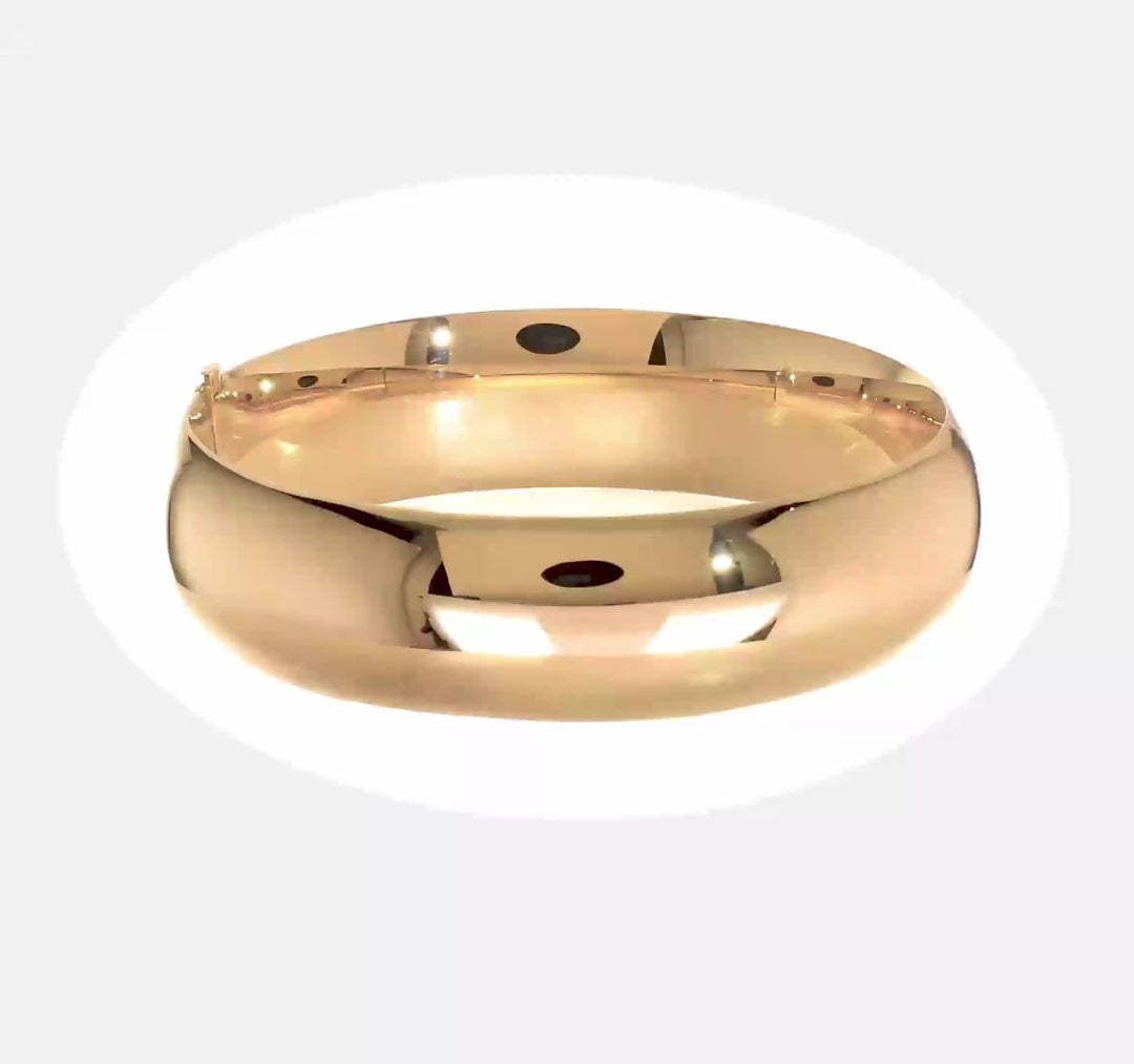 14K Yellow Gold Polished 17mm Hinged Bangle Bracelet