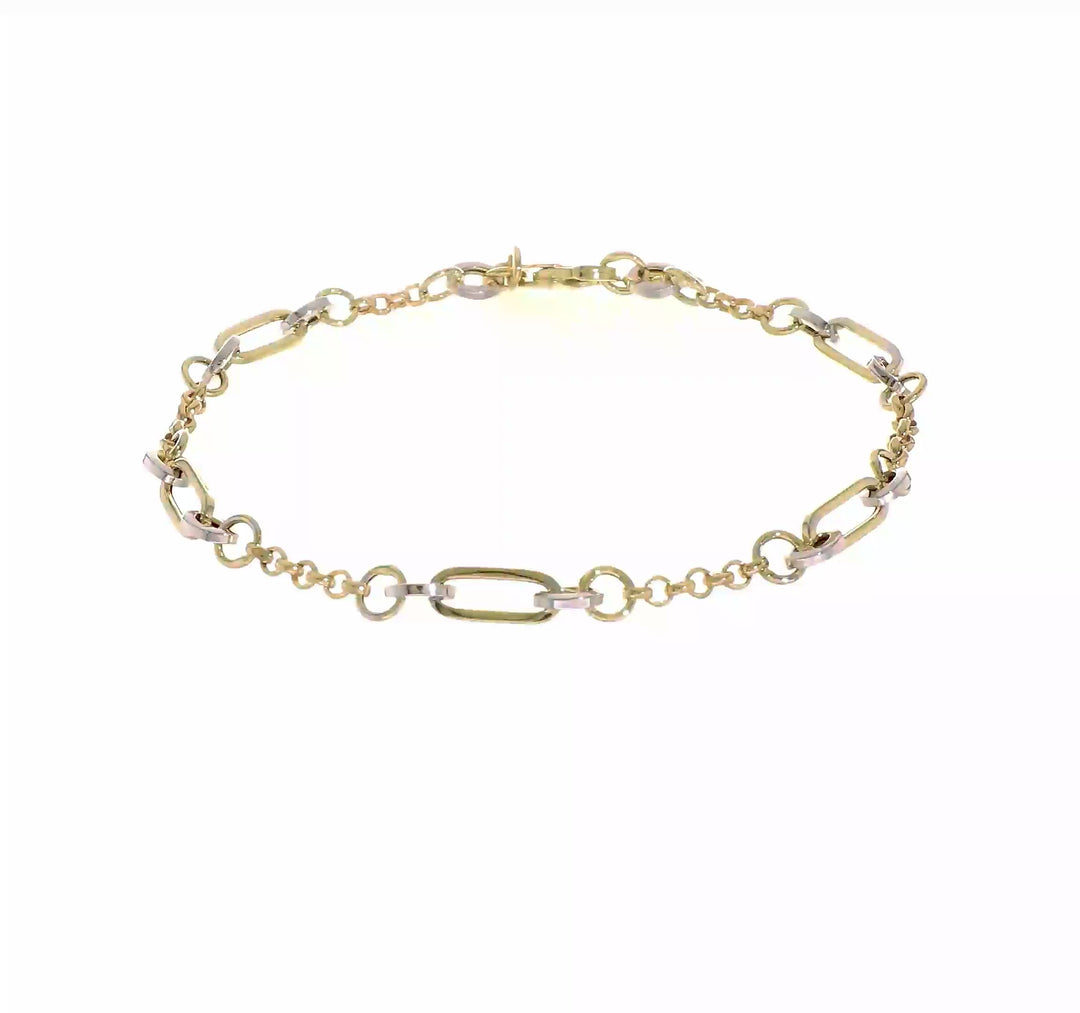 Pulsera de Enlaces Ovalados de Diseño en Oro de 14k Bicolor con Extensión de 0.5 Pulgadas