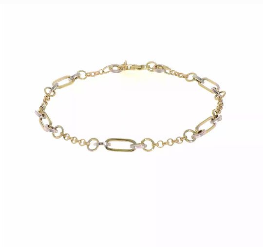 Pulsera de Enlaces Ovalados de Diseño en Oro de 14k Bicolor con Extensión de 0.5 Pulgadas