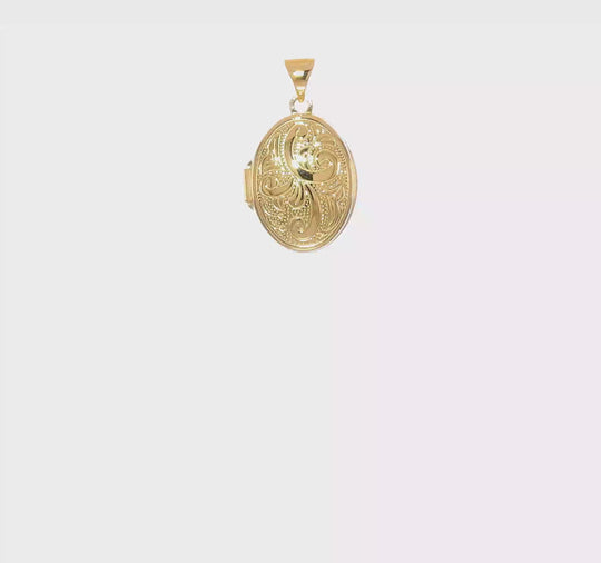 14k Yellow Gold Swirl Design Oval Locket