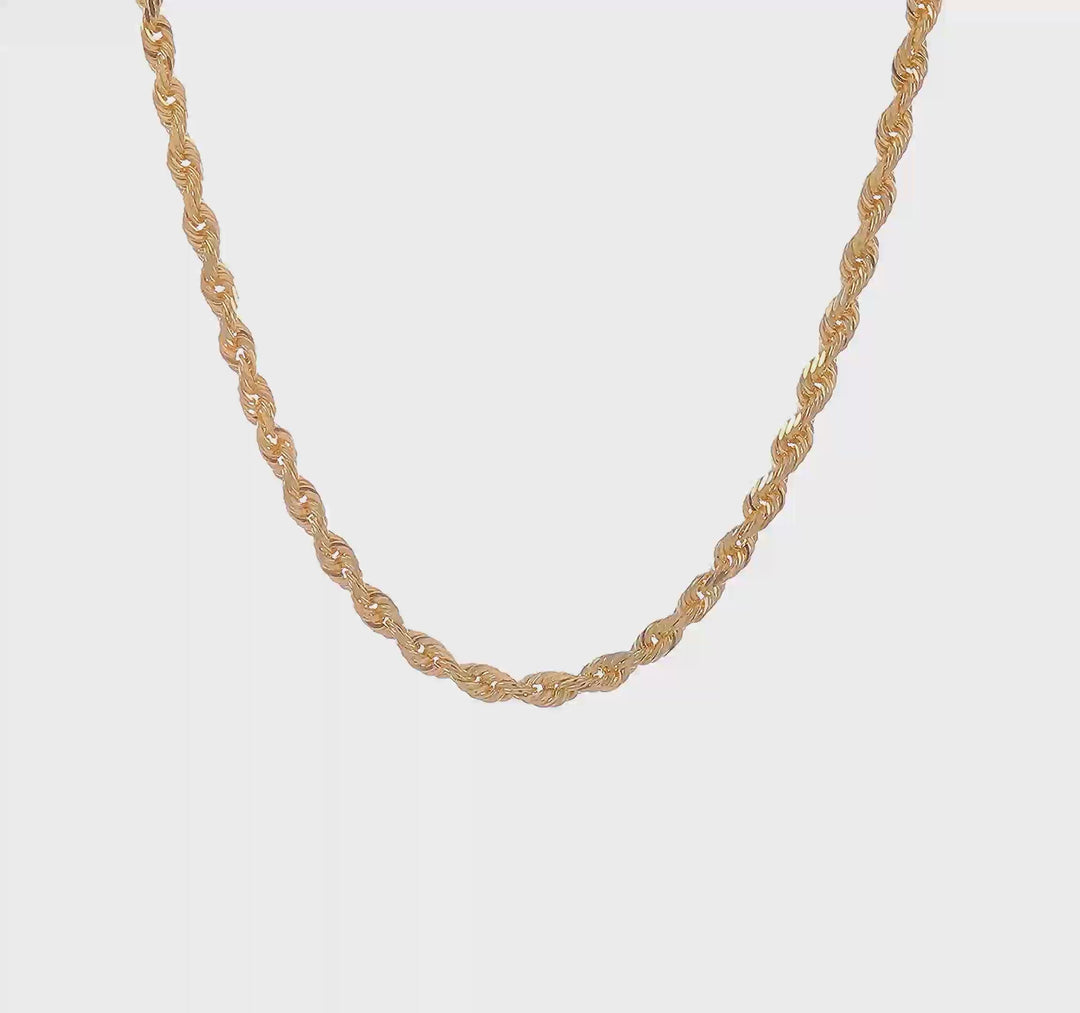 Cadena de Cuerda Cuádruple de 4 mm en Oro Amarillo de 10k con Corte Diamante – 20 Pulgadasgosta
