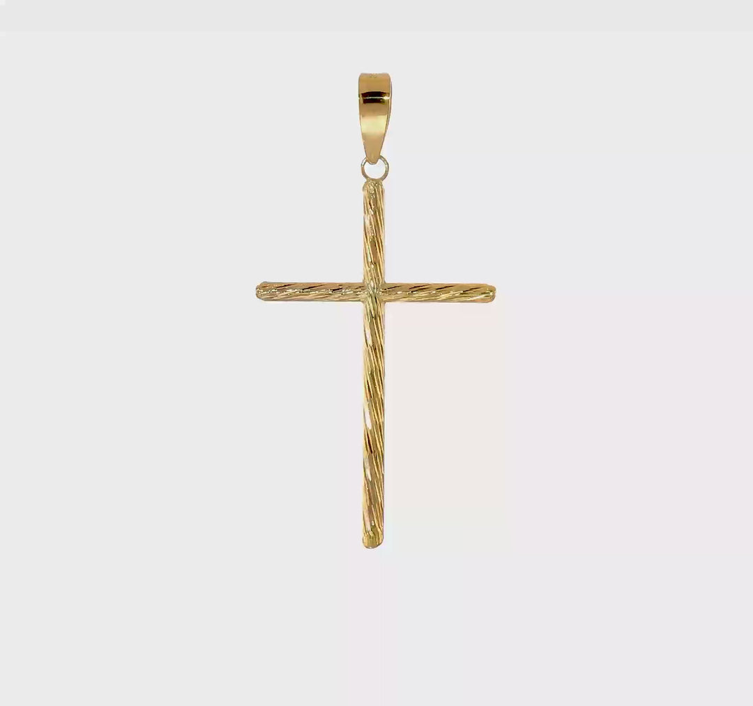 Elegant Cross Pendant in 14K Yellow Gold with a Polished and Textured Finish