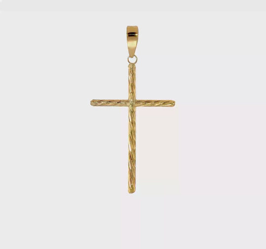 Elegant Cross Pendant in 14K Yellow Gold with a Polished and Textured Finish