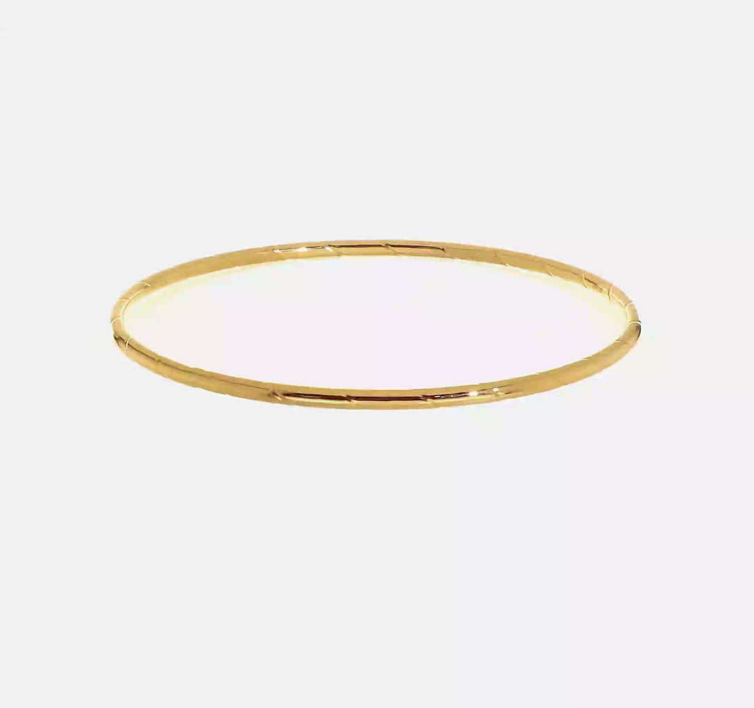 14K Yellow Gold Round Sliding Bangle – Polished with Grooves, 2.5 mm