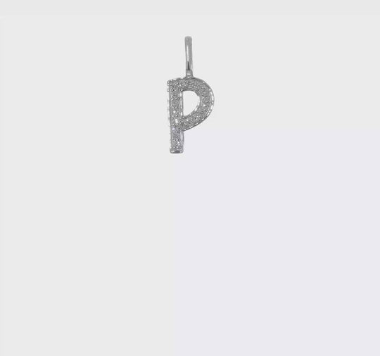 Colgante de Inicial "P" en Oro Blanco de 14K con Diamantes