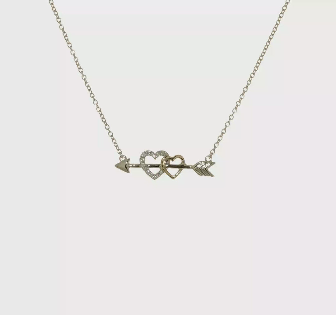 14k Two-Tone Gold Diamond Hearts-on-Arrow Necklace, 18 Inches