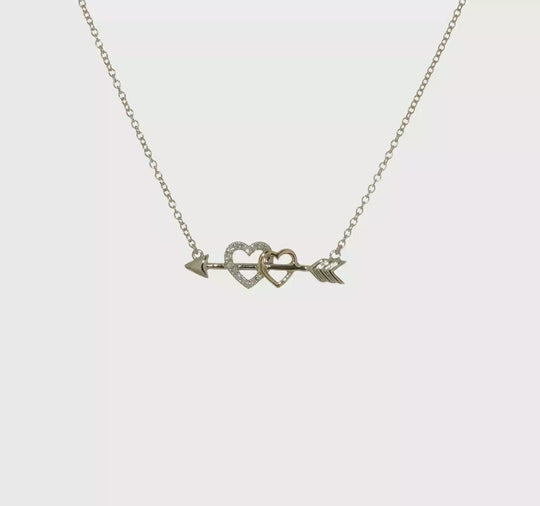 14k Two-Tone Gold Diamond Hearts-on-Arrow Necklace, 18 Inches