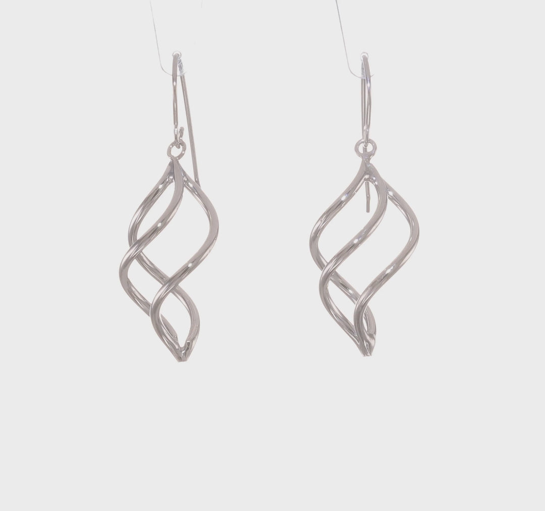 14K White Gold Spiral Design Drop Earrings