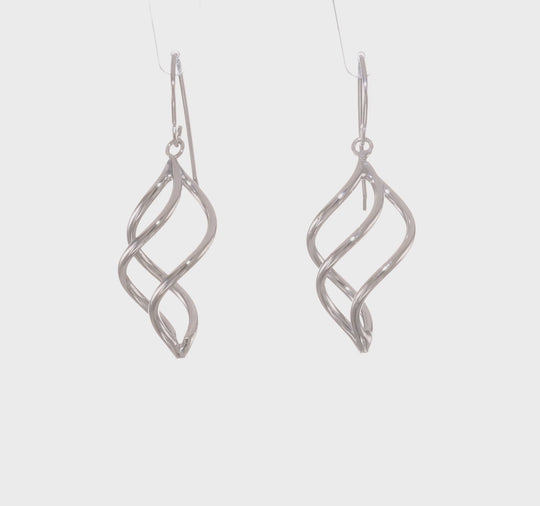 14K White Gold Spiral Design Drop Earrings