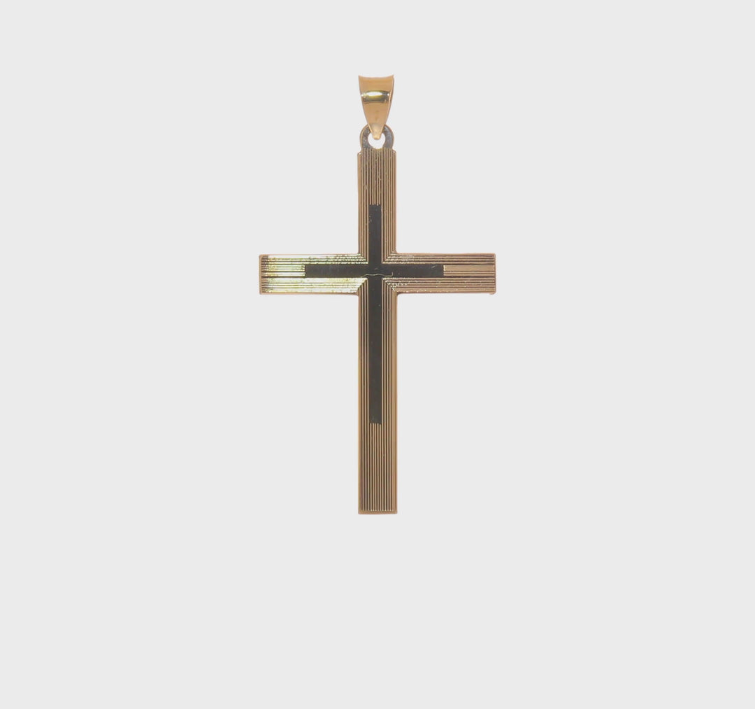 Solid Cross Pendant with Polished and Line Design in 14K Gold