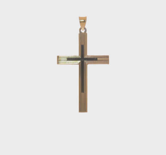 Solid Cross Pendant with Polished and Line Design in 14K Gold