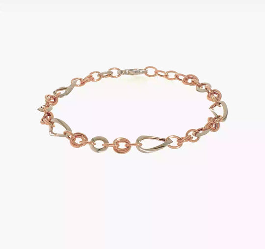 Pulsera de Eslabones Fancy 14K Bicolor (Blanco y Rosa)