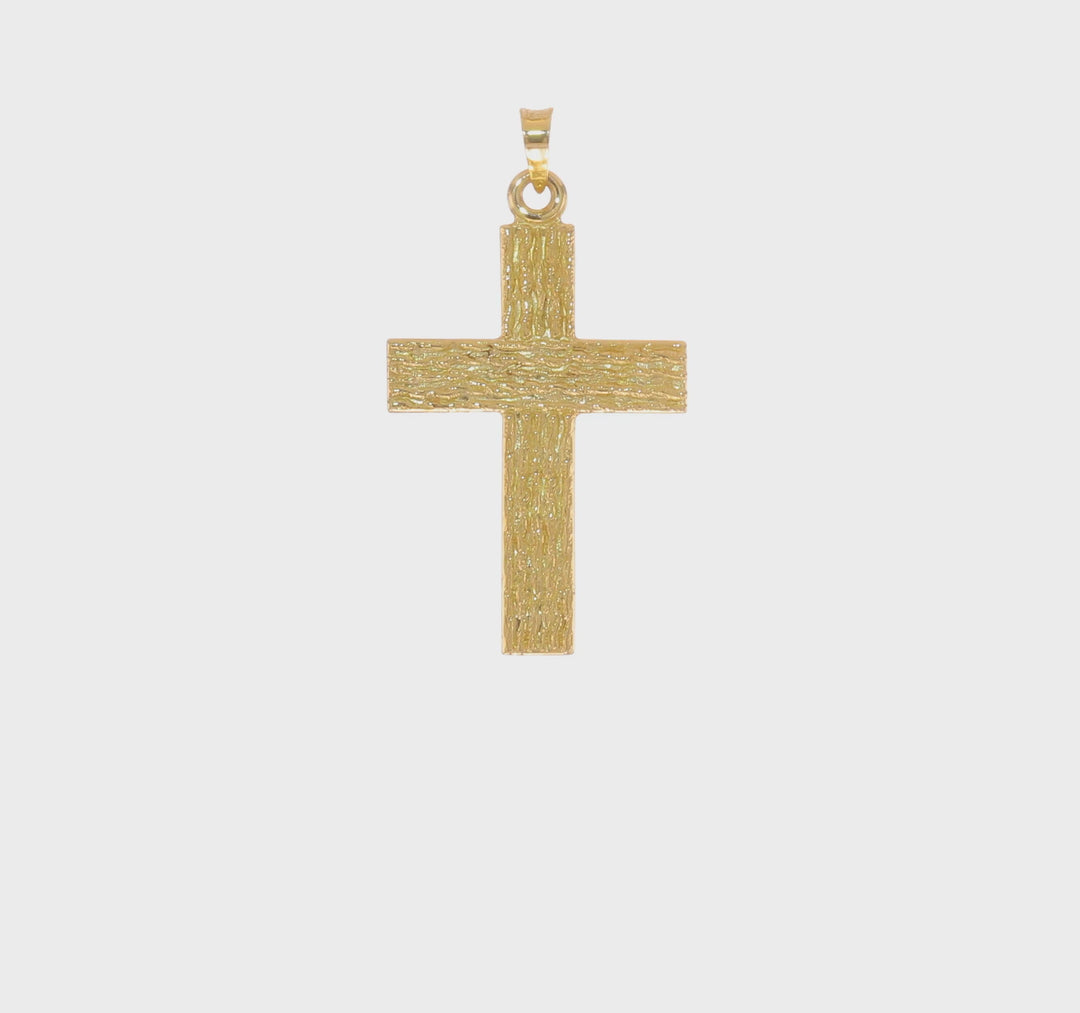 Solid Wood Textured Cross Pendant 14k Polished