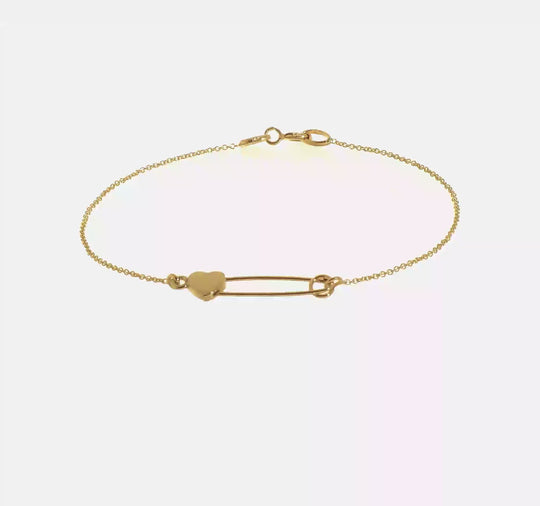 Pulsera de Alfiler de Seguridad con Corazón en Oro de 14k