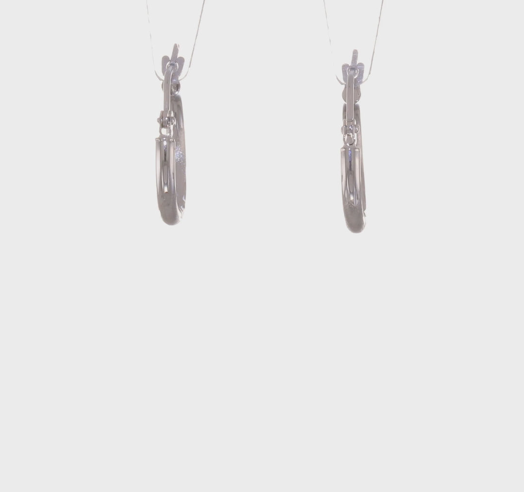 14k White Gold Satin Diamond Cut Round Hoops (2mm x 15mm)