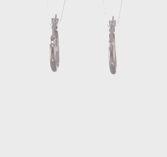 14k White Gold Satin Diamond Cut Round Hoops (2mm x 15mm)