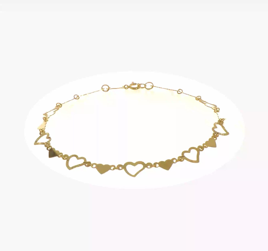 Pulsera de Corazón Abierto y Estampado de Oro Amarillo 14K Pulido y Diamantado