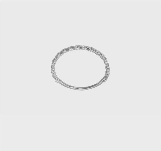 Anillo de Banda con Textura de Cuerda y Corte Diamante en Oro Blanco de 14k