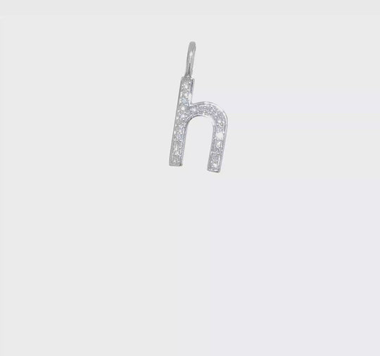 Dije de Letra "h" en Oro Blanco de 14K con Diamantes