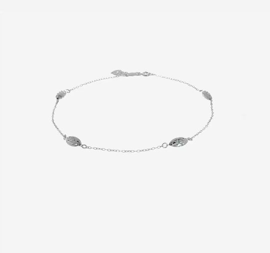 Tobillera 14K Oro Blanco con Esferas de Arroz 9 Pulgadas + 1 Pulgada de Extensión