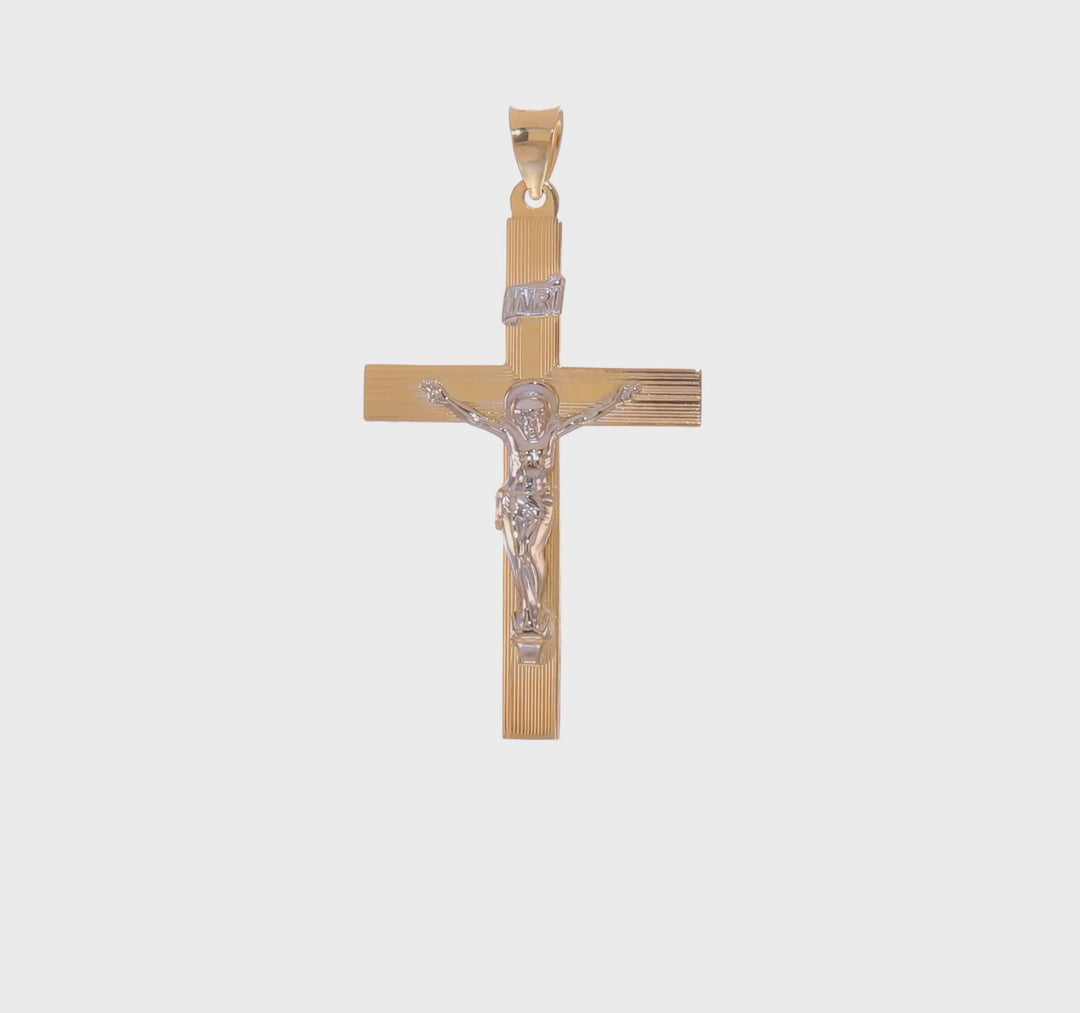 Solid 14K Two-Tone Polished INRI Crucifix Cross Pendant