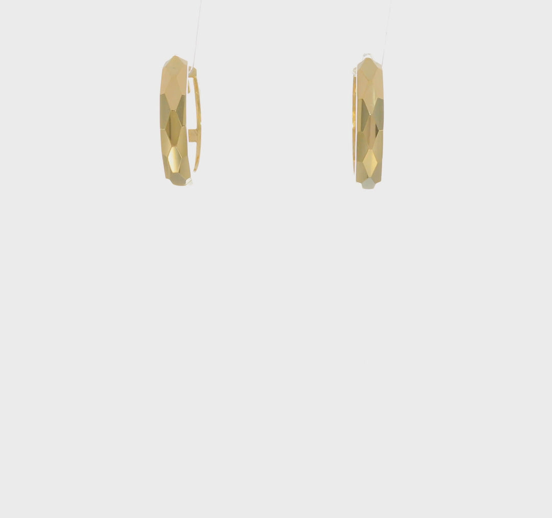 14k Yellow Gold Polished Faceted Hinged Hoop Earrings 3x15mm