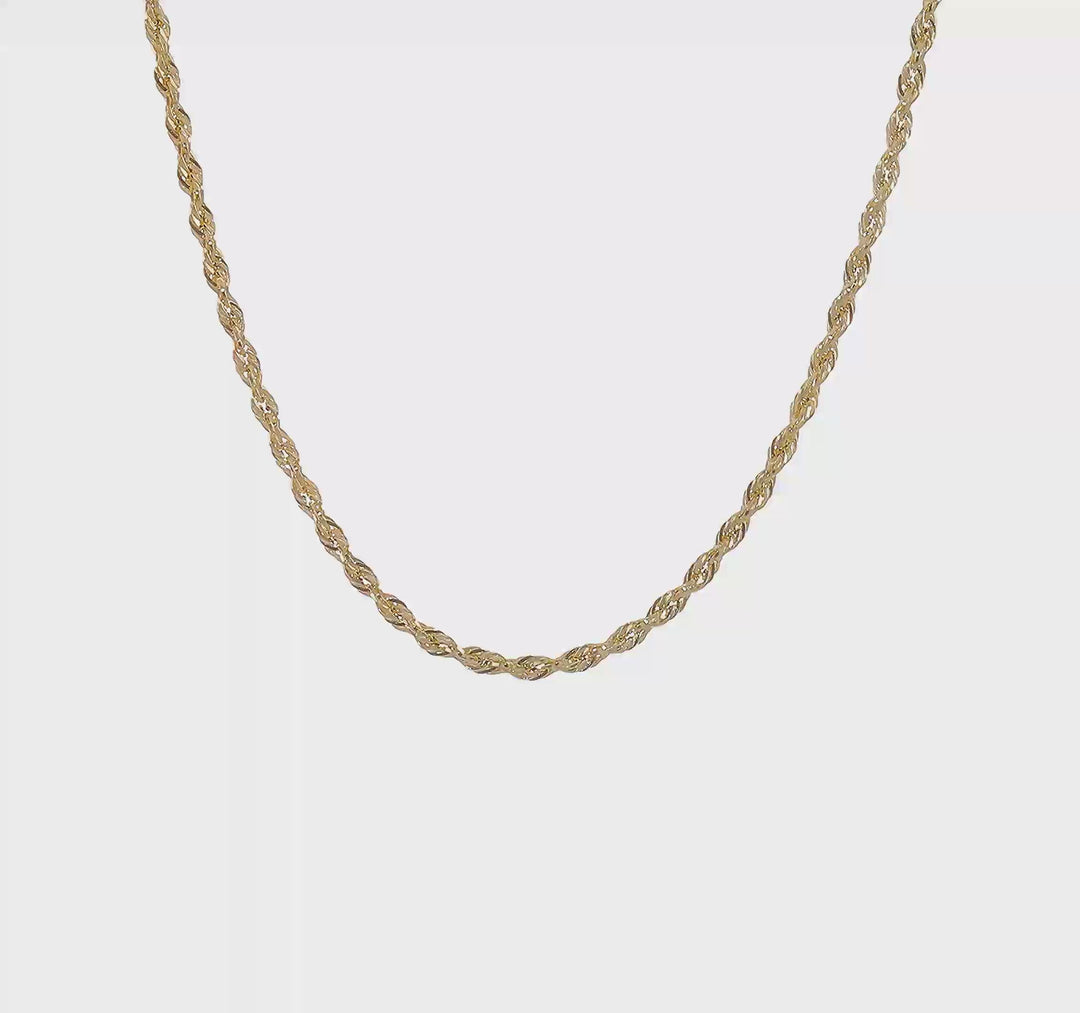  Cadena de Cuerda Semisólida de 3 mm en Oro Amarillo de 14k – 20 Pulgadas con Broche Langosta
