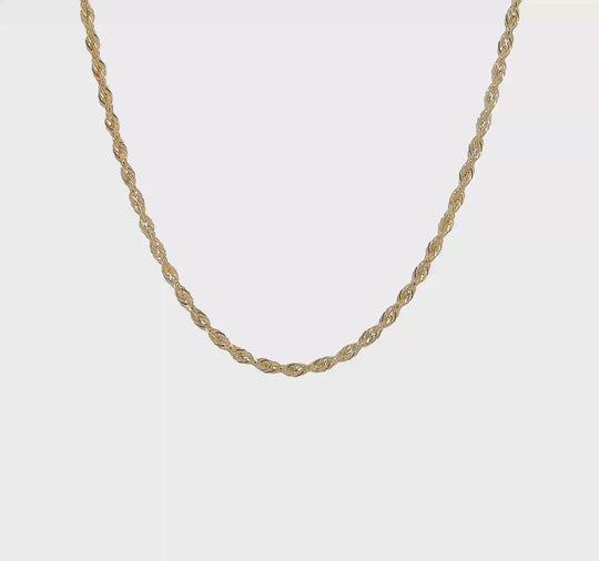  Cadena de Cuerda Semisólida de 3 mm en Oro Amarillo de 14k – 20 Pulgadas con Broche Langosta