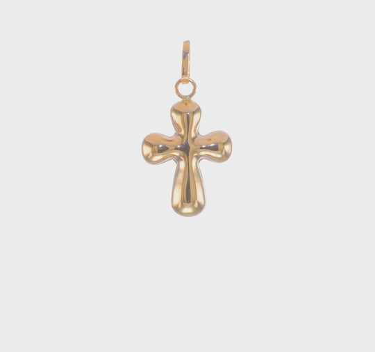 14k Yellow Gold Polished Puffed Cross Pendant