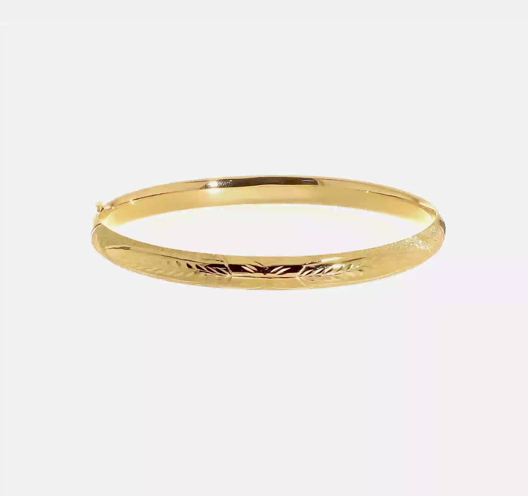 14K Yellow Gold Hinged Bangle with Florentine Engraving and Brushed and Polished Finish