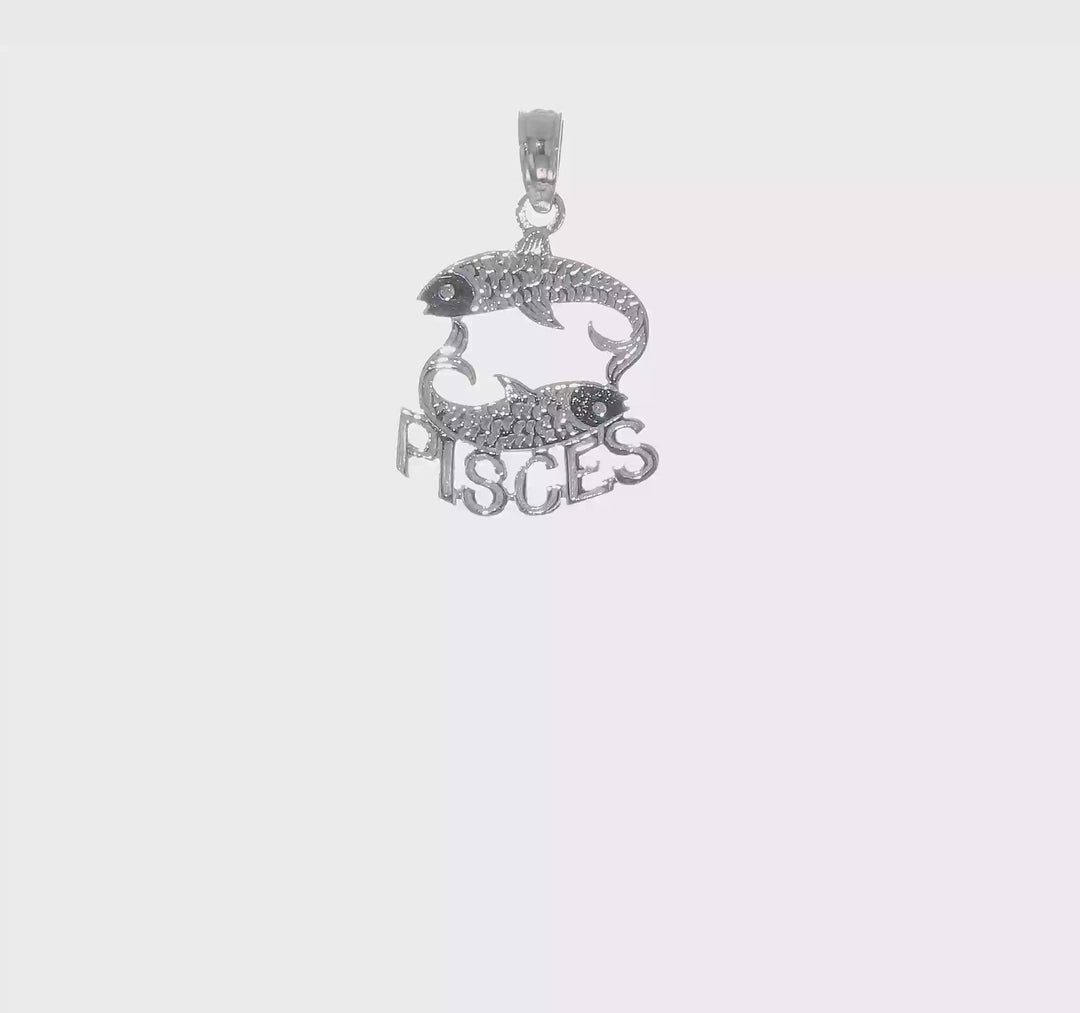 Pisces Zodiac Pendant in 14k White Gold with a Polished and Textured Finish