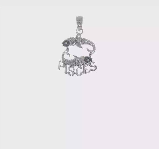 Pisces Zodiac Pendant in 14k White Gold with a Polished and Textured Finish