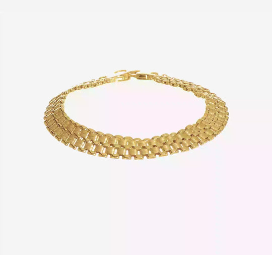 Pulsera de Patrón de Tejido de Canasta Cepillado y Pulido de 14K de 7.5 Pulgadas