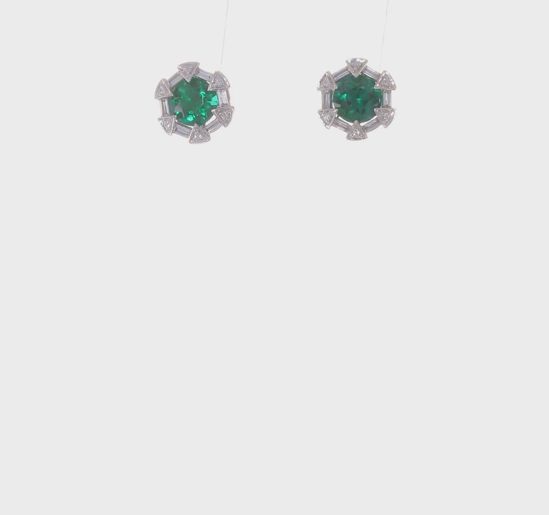 Emerald and Diamond Earrings in 14k White Gold 