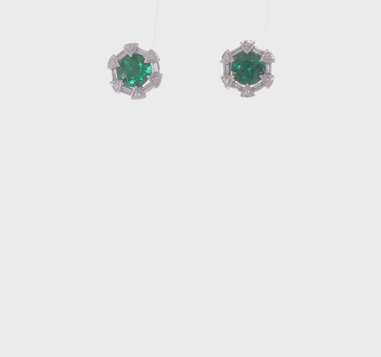 Emerald and Diamond Earrings in 14k White Gold 