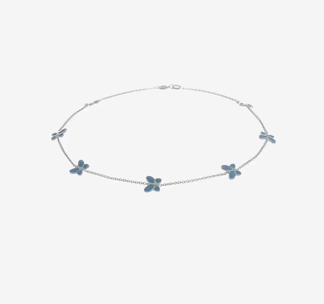 Tobillera de Oro Blanco de 14K con Mariposa Esmaltada Azul de 10 Pulgadas