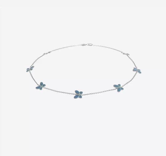 Tobillera de Oro Blanco de 14K con Mariposa Esmaltada Azul de 10 Pulgadas