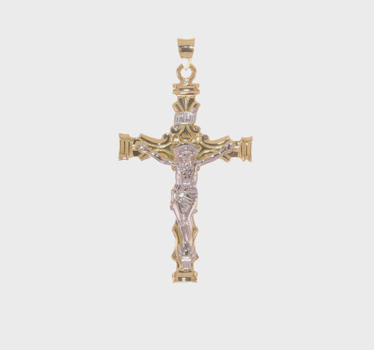 Solid 14K Two-Tone INRI Crucifix Pendant