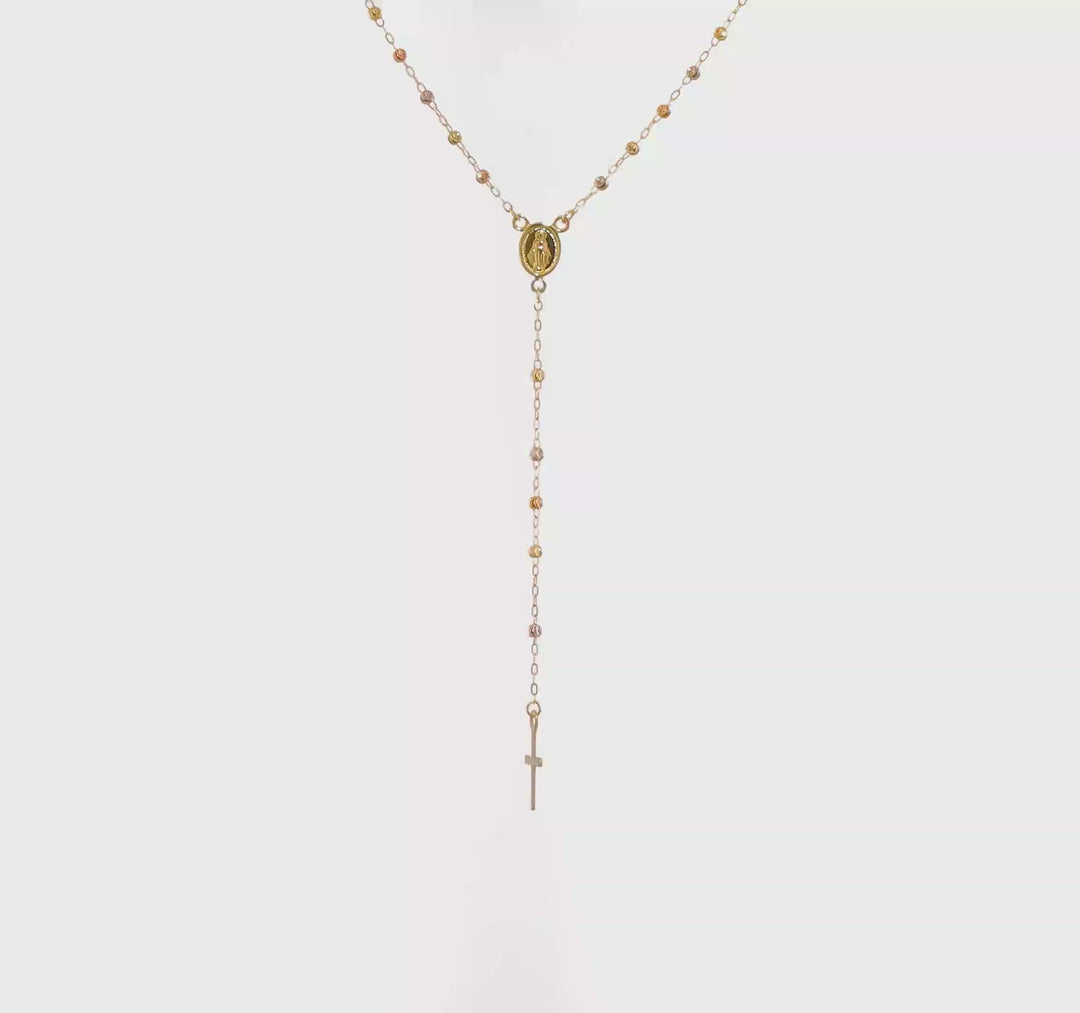 Collar de Rosario con Cuentas de 14K Tricolor, 17 Pulgadas con Extensión de 3 Pulgadas