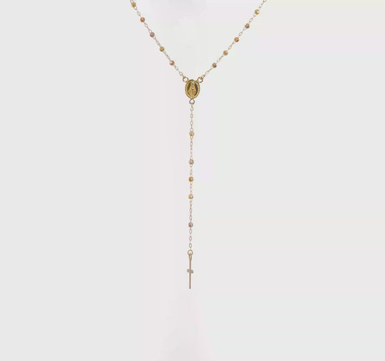 Collar de Rosario con Cuentas de 14K Tricolor, 17 Pulgadas con Extensión de 3 Pulgadas