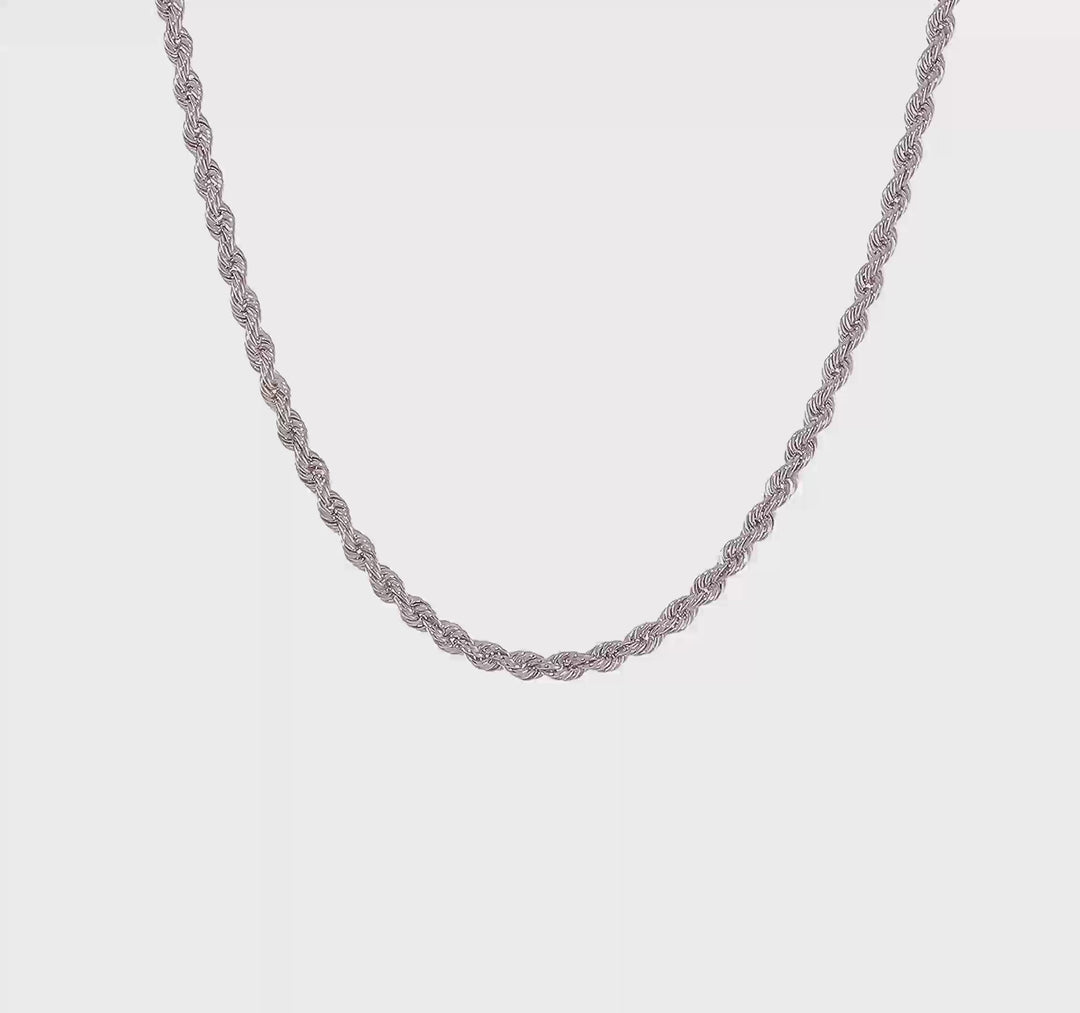 14K White Gold Regular Rope Chain, 20 inches, 2.75 mm with Lobster Clasp