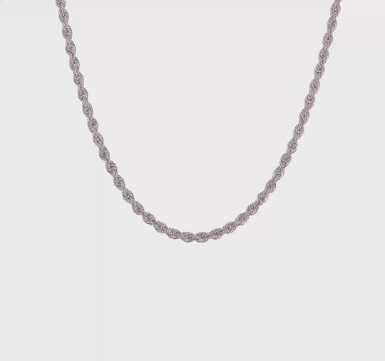 14K White Gold Regular Rope Chain, 20 inches, 2.75 mm with Lobster Clasp