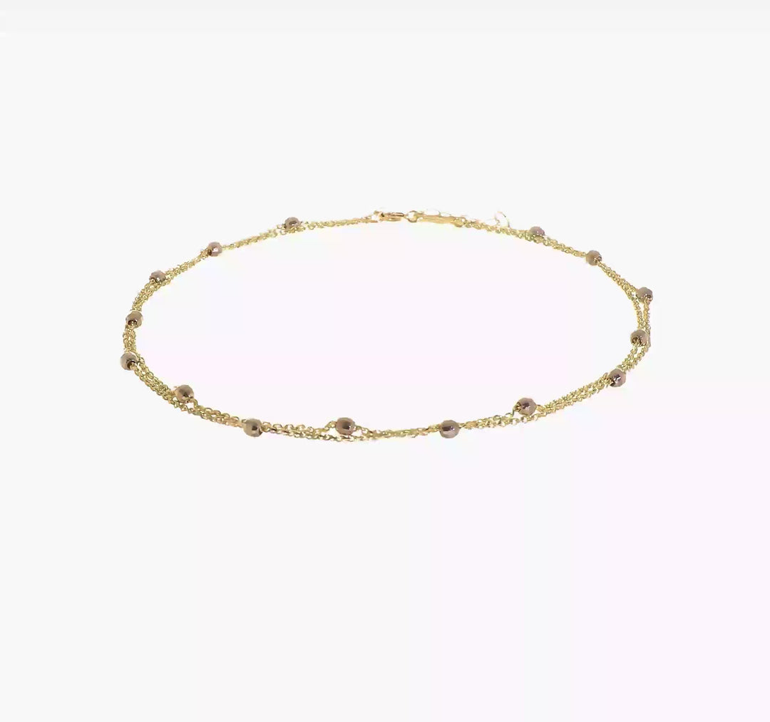 Tobillera de Cadena Spiga en Dos Tonos con Perlas Espejo de 14K de 9 Pulgadas (más 1 Pulgada de Extensión)