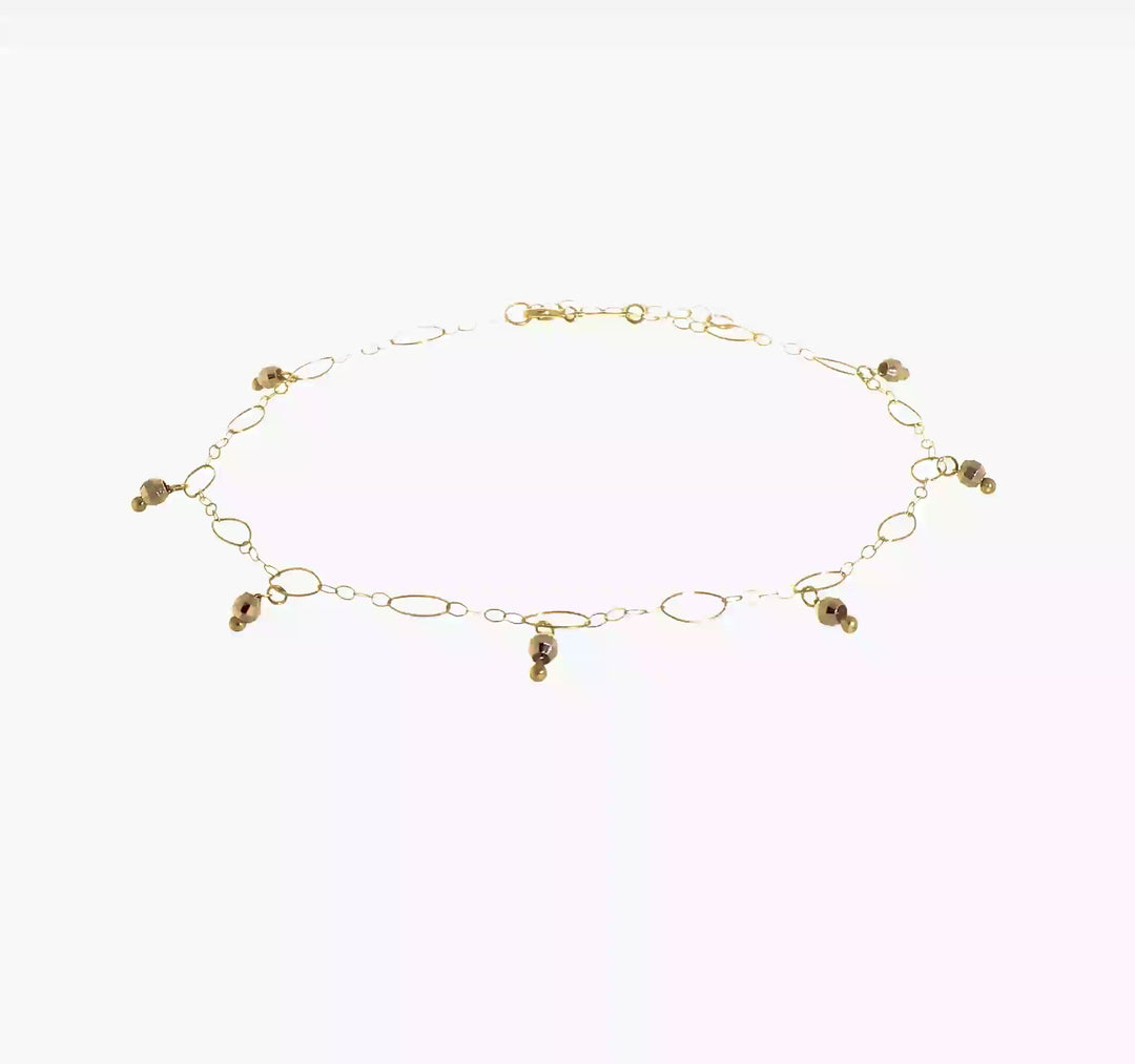 Tobillera de Esferas Espejadas de Dos Tonos en 14K con Extensor de 1 Pulgada