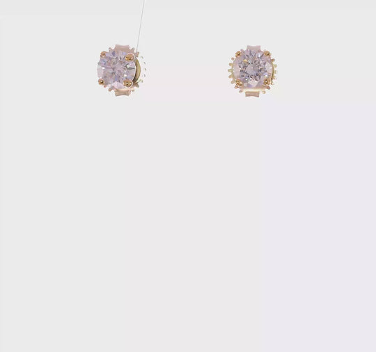 Pendientes de Botón en Oro Amarillo de 14k con Diamantes de Labor, 1 ctw, VS/SI+ G+, Redondos, 4 Garras (Peso Pesado)
