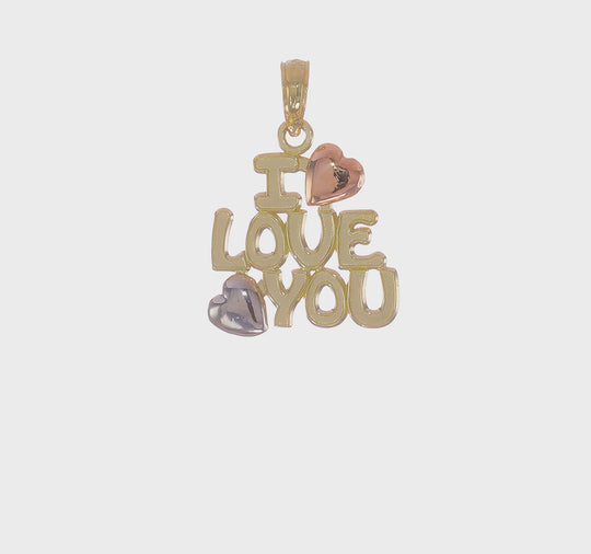 Dije "I Love You" con Corazones en Oro Tri-color de 10k
