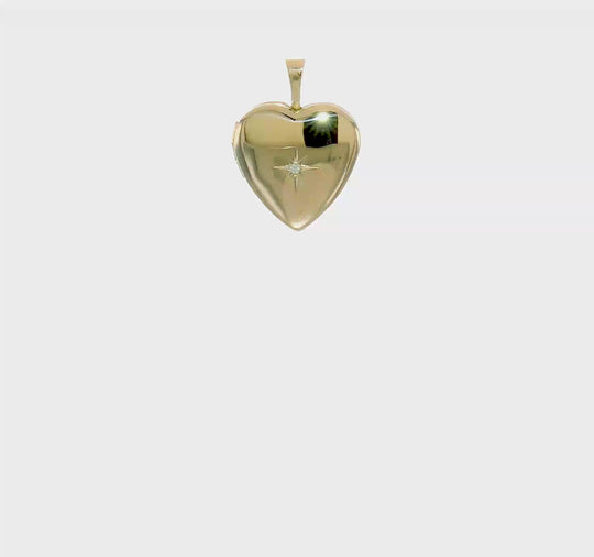 16mm Heart-Shaped Medallion with 0.01 ct Diamond Star in 14k Yellow Gold
