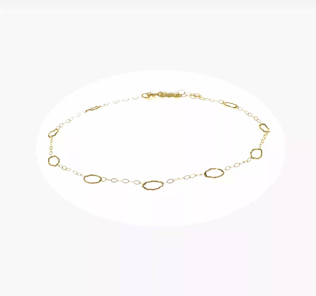 Tobillera de Formas Ovaladas de 14K con Extensión de 1 Pulgada de 10 Pulgadas